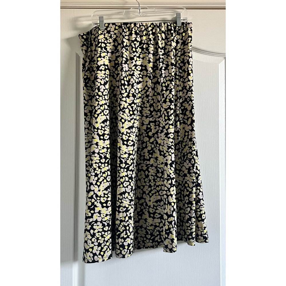 Pre Loved Eloquii Abstract Floral Midi Skirt Black Yellow White Plus Size 16